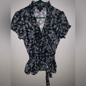 IZ Byer California Womens Size XL Floral Sheer‎ Blouse Attached Black Tank